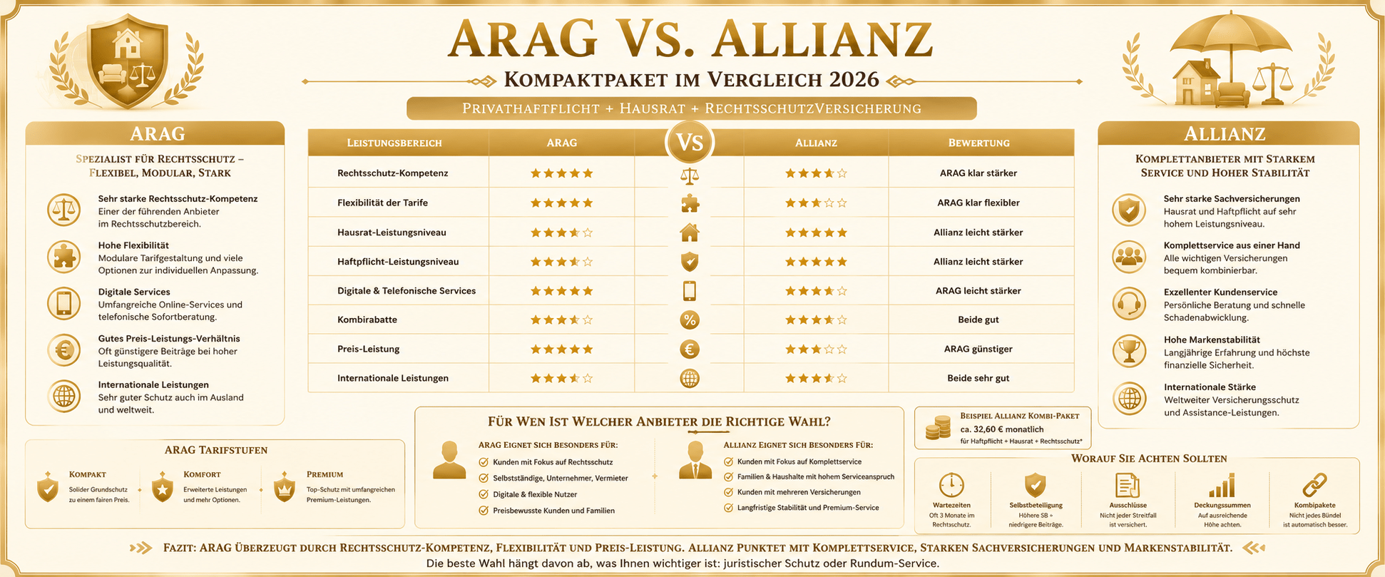 Versicherungsvergleich: ARAG vs Allianz 2026