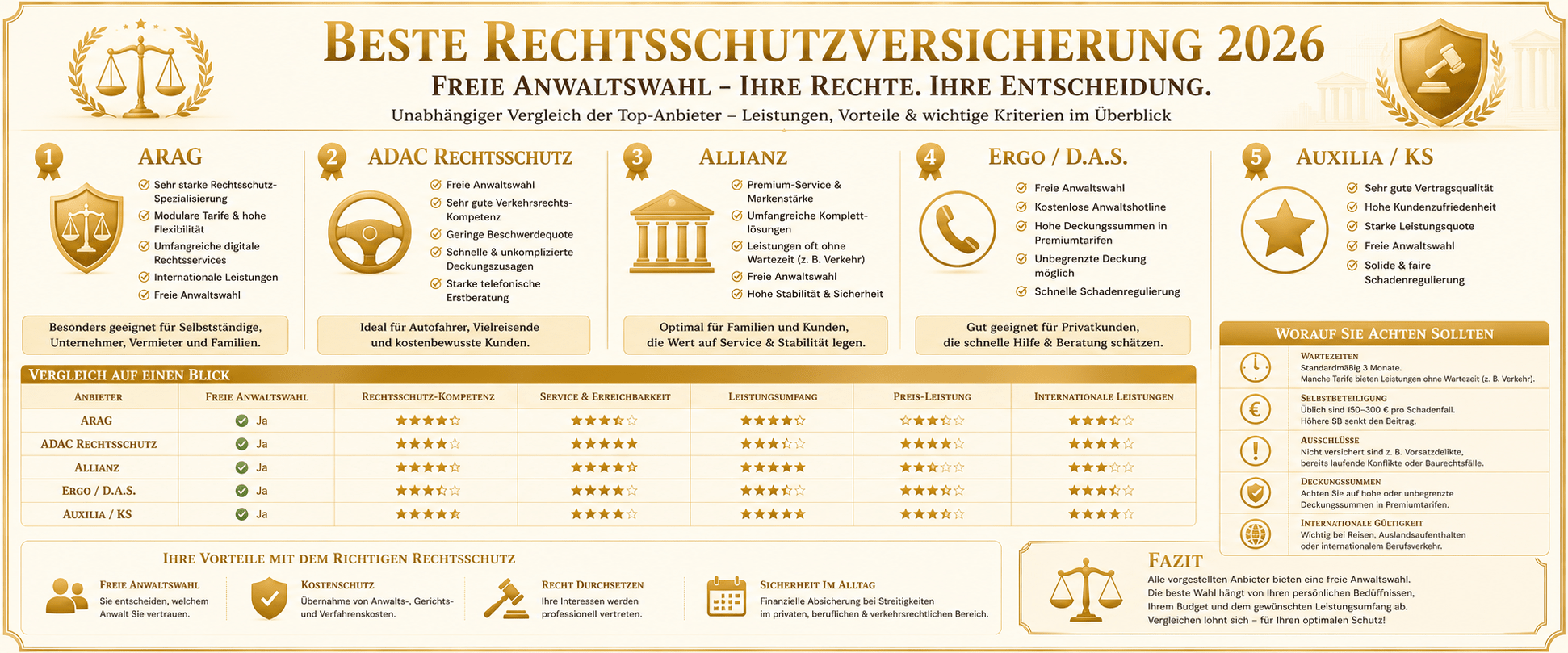 Beste Rechtsschutzversicherung 2026 Übersicht