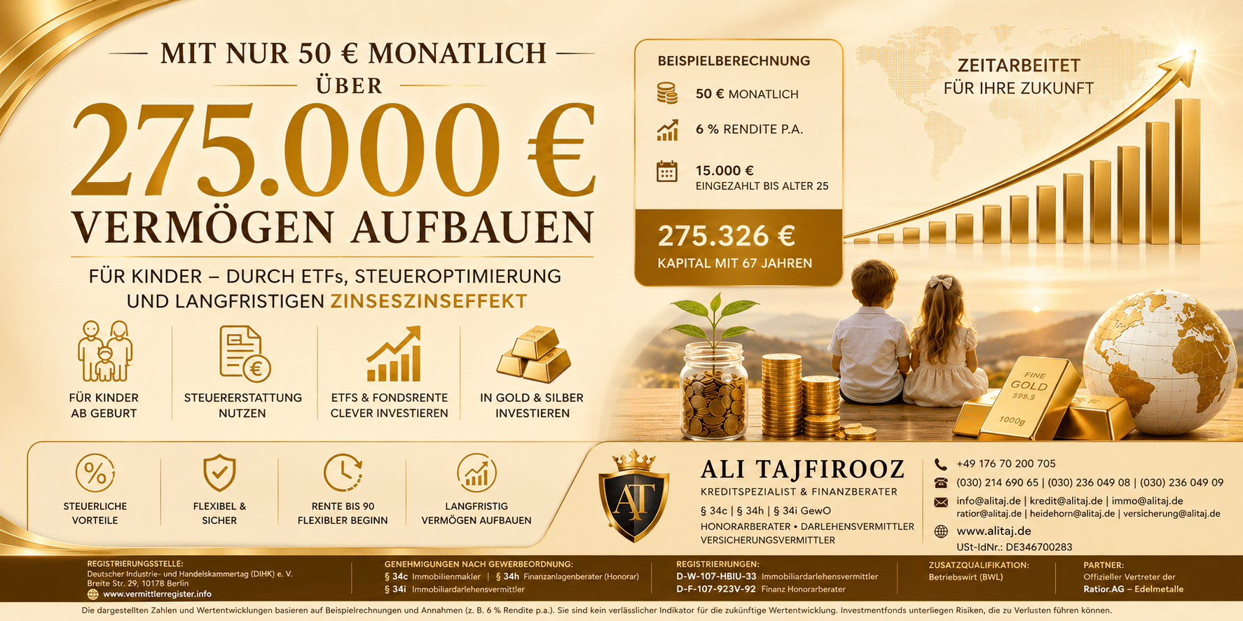 Mit 50 € monatlich über 275.000 € Vermögen aufbauen